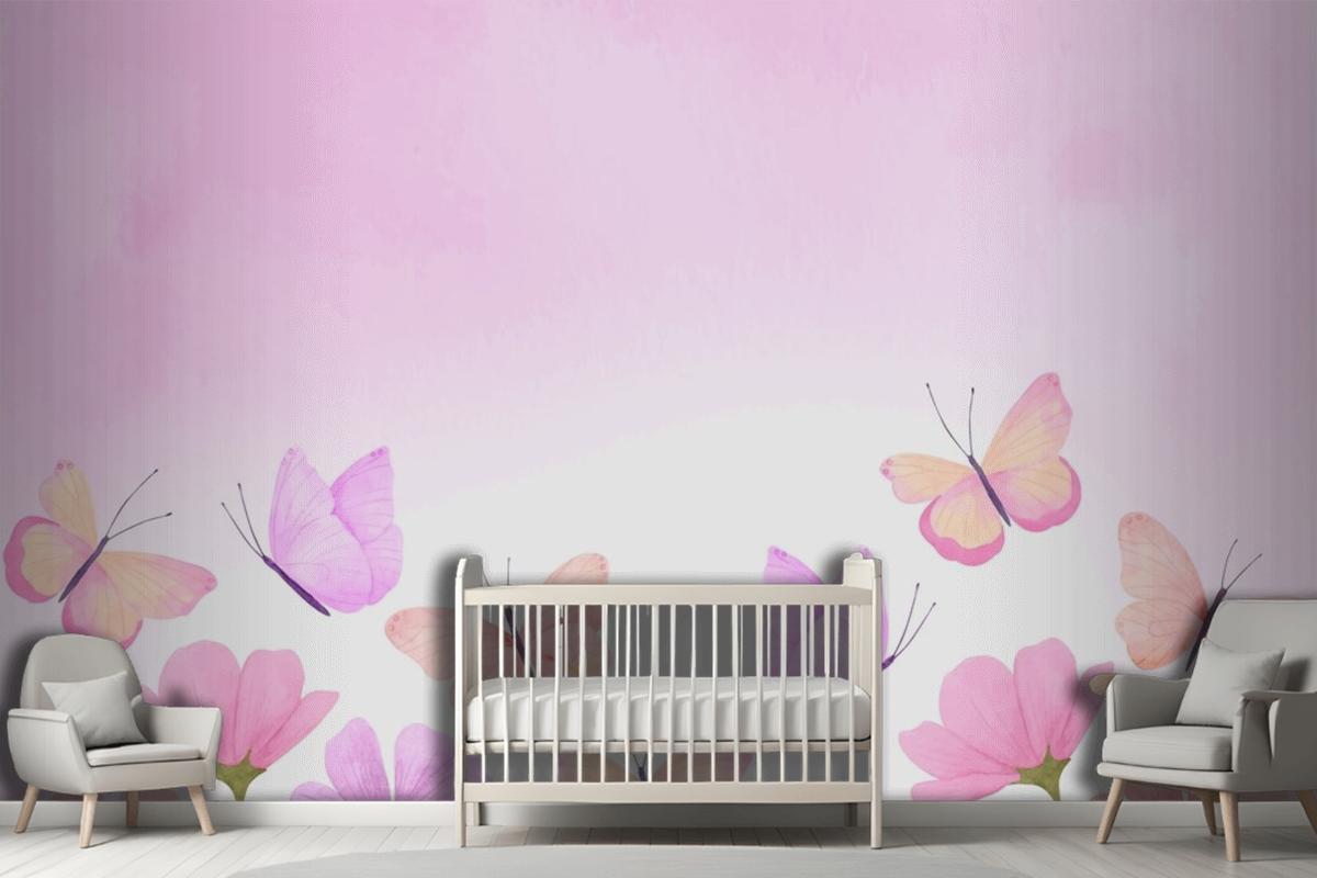 Watercolor Colorful Butterfly Background Kids Girl Wallpaper Mural