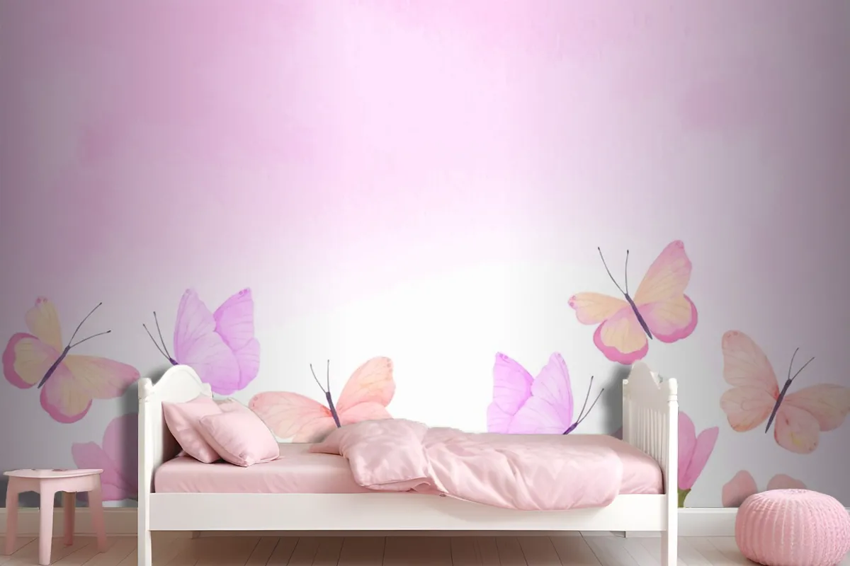 Watercolor Colorful Butterfly Background Kids Girl Wallpaper Mural