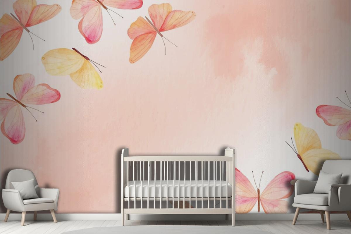 Watercolor Colorful Butterfly Background Kids Girls Wallpaper Mural