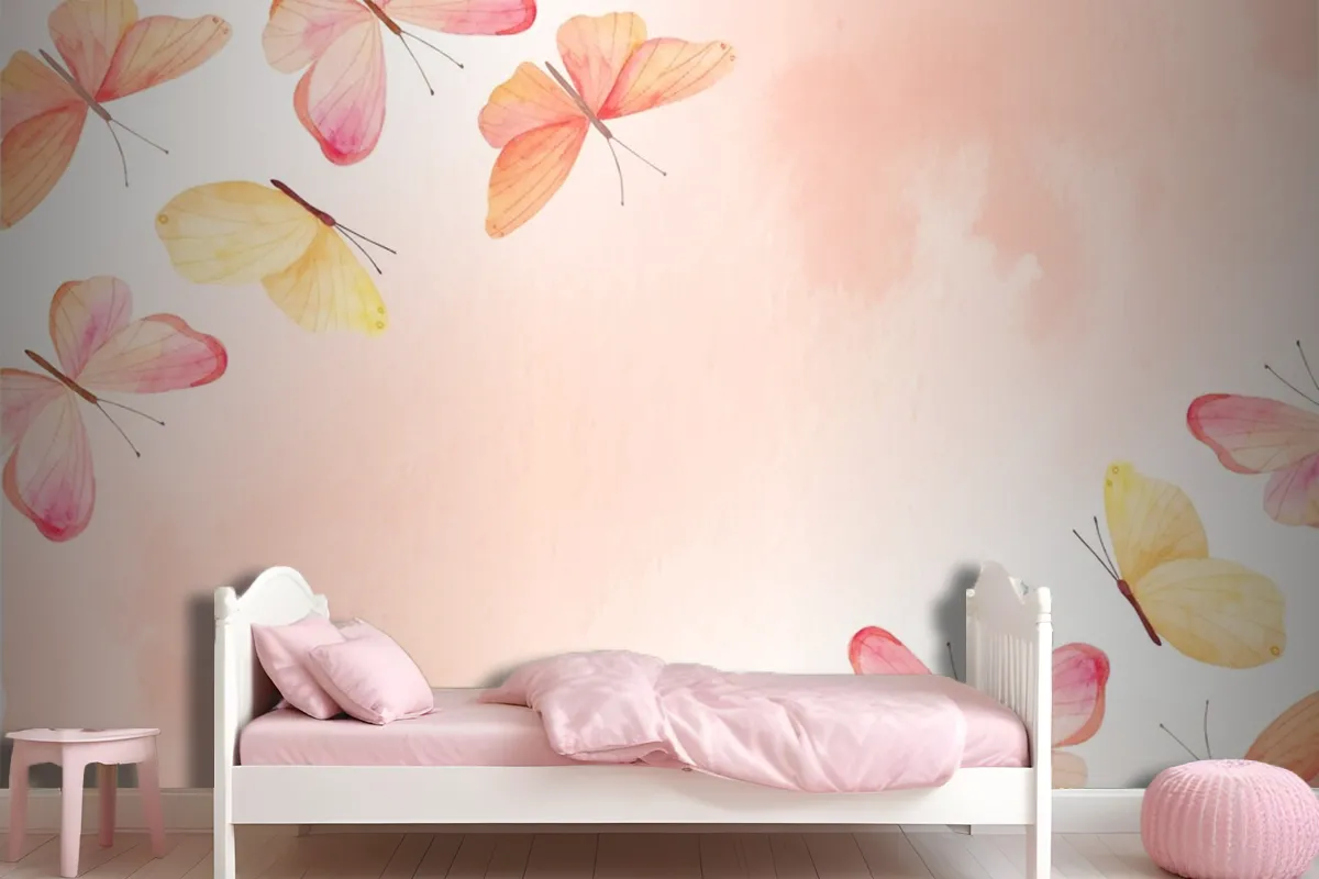 Watercolor Colorful Butterfly Background Kids Girls Wallpaper Mural