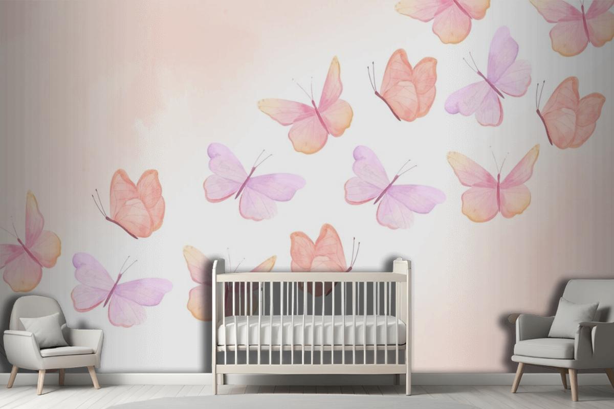 Watercolor Colorful Butterfly Background Kids Wallpaper Mural