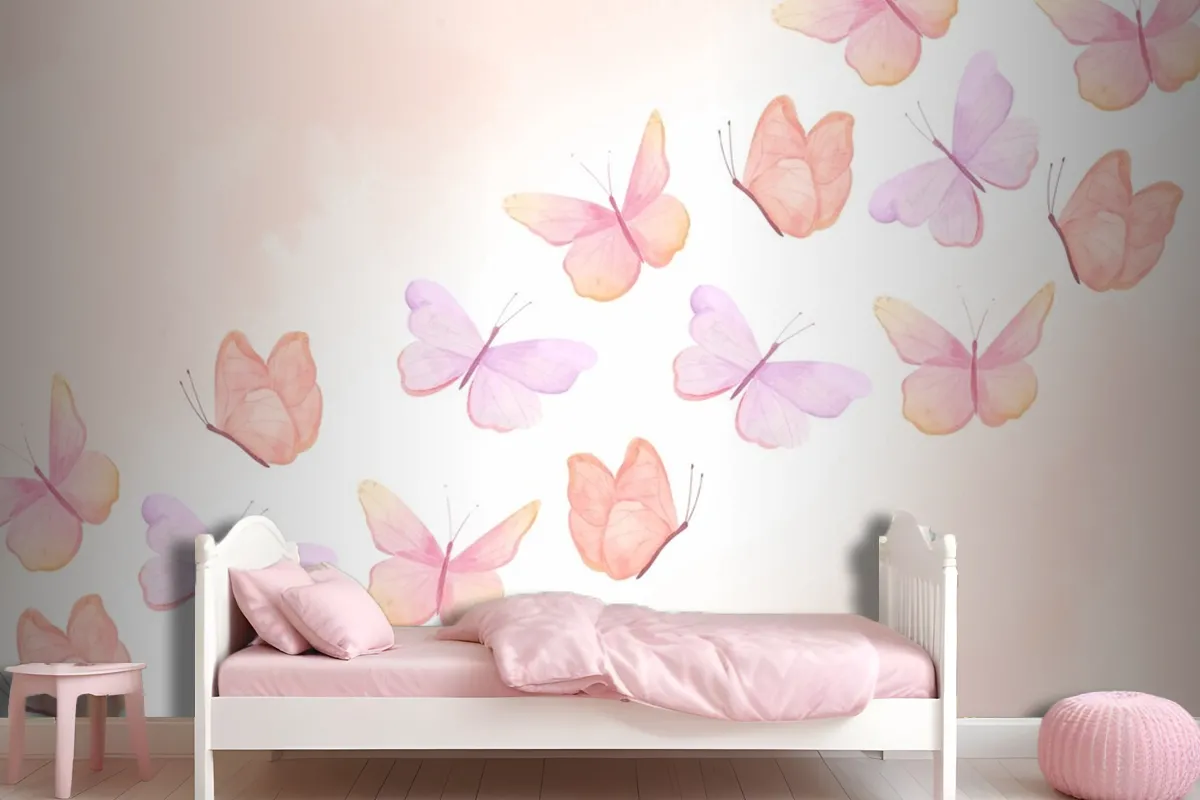 Watercolor Colorful Butterfly Background Kids Wallpaper Mural