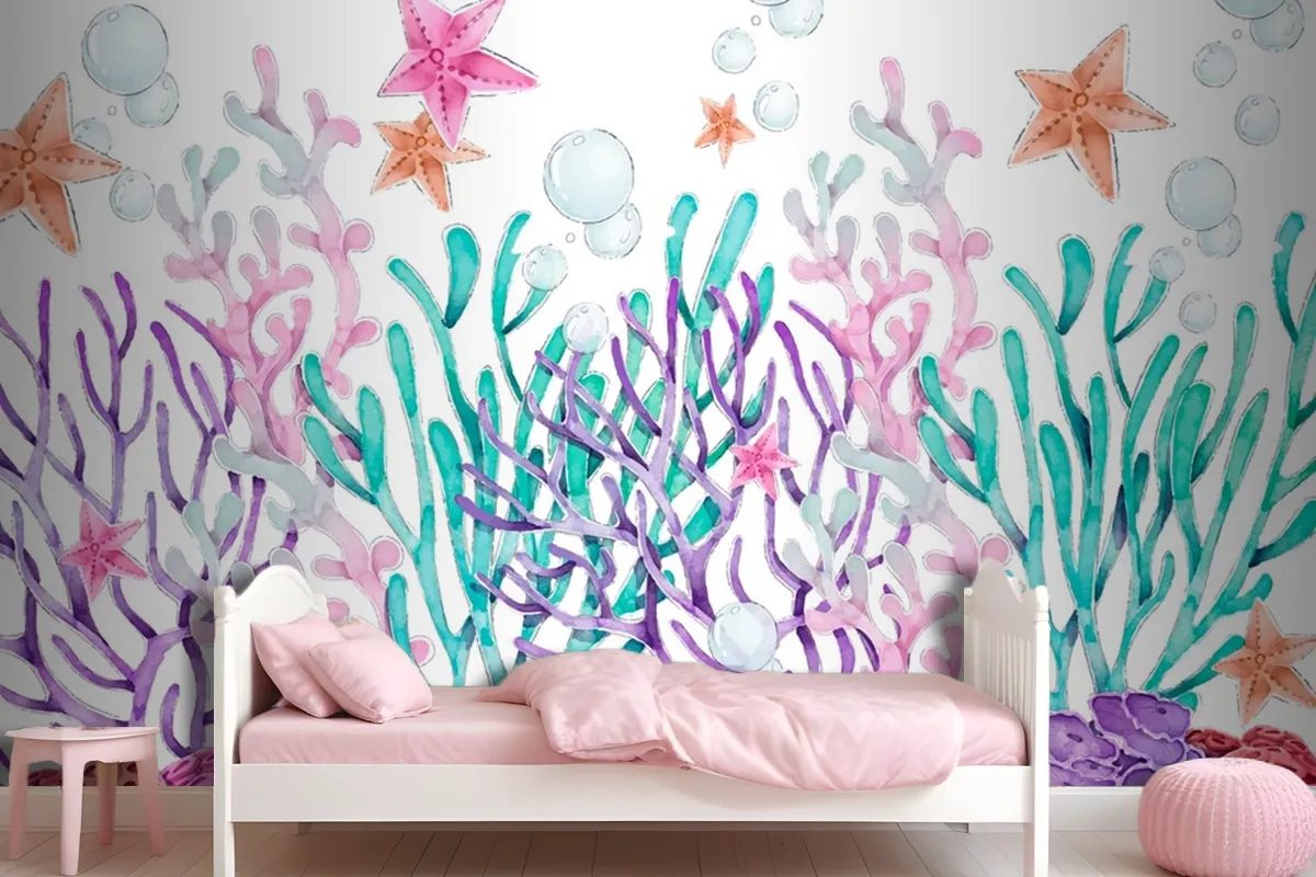 Watercolor Colorful Coral Background Wallpaper Mural