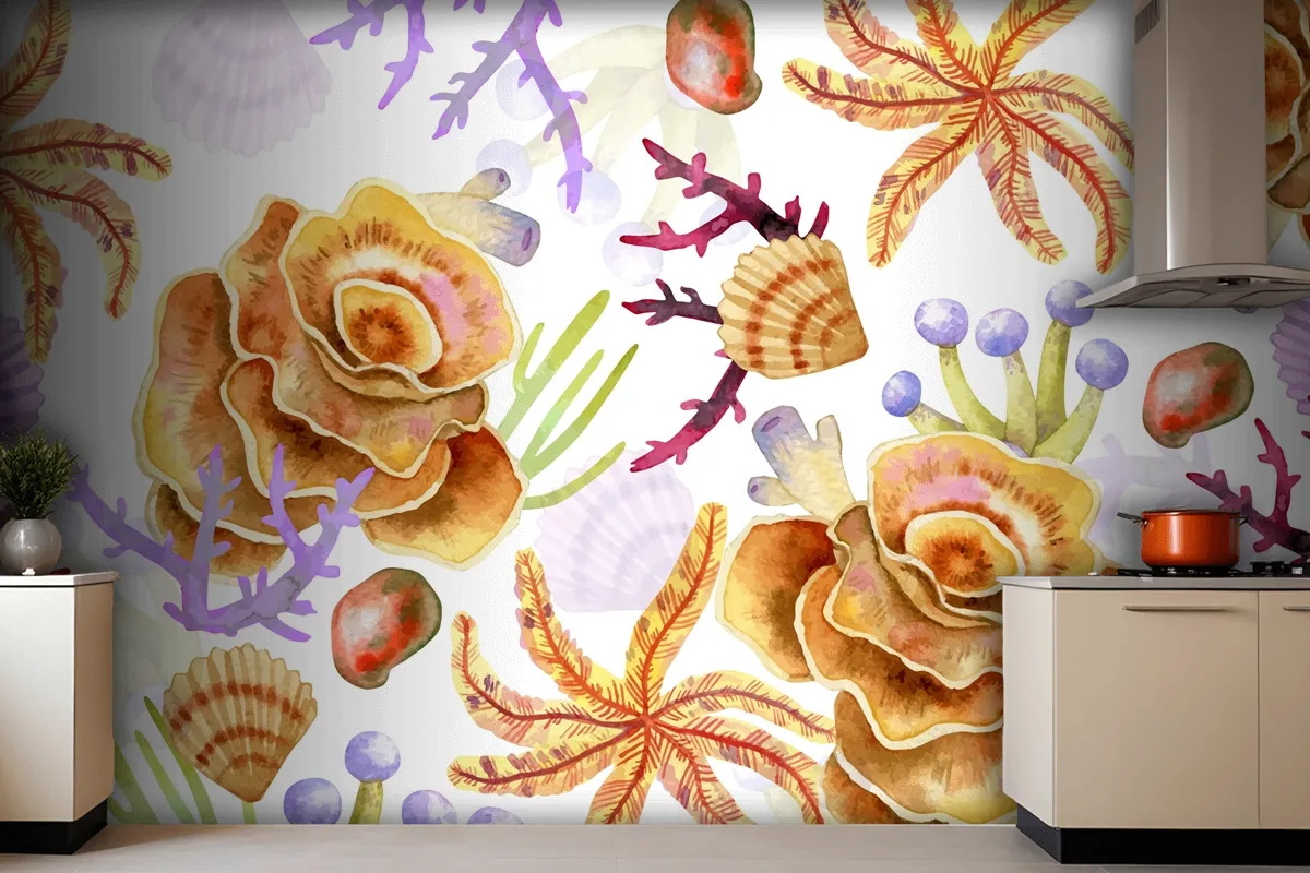 Watercolor Colorful Coral Background Wallpaper Mural