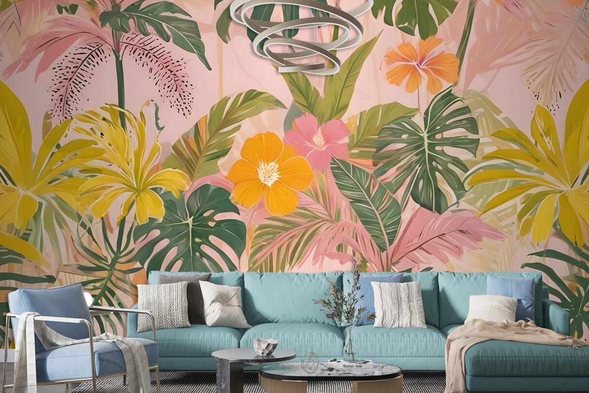 Watercolor Colorful Summer Tropical Leaf Wallpaper Mural