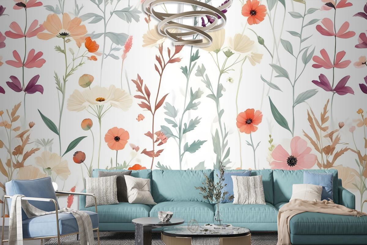 Watercolor Colorful Wildflower Garden Wallpaper Mural