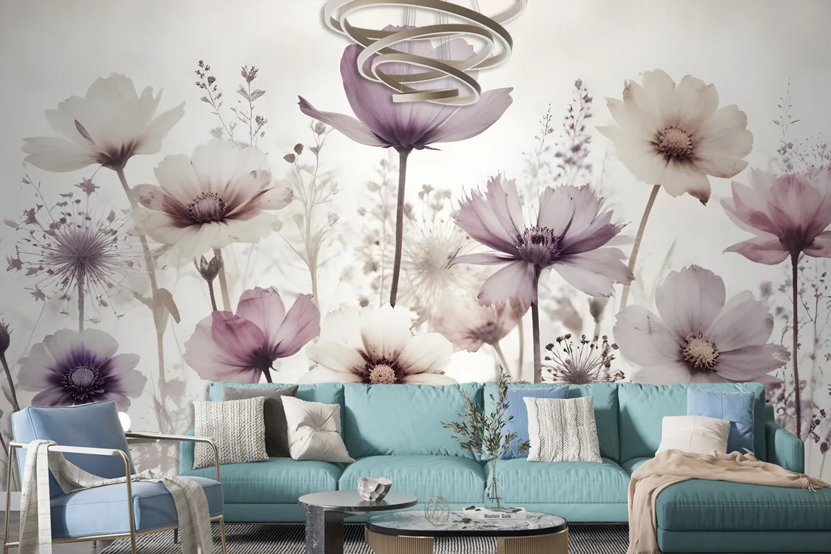 Watercolor Dark Poppy Flowers Wallpaper Mural