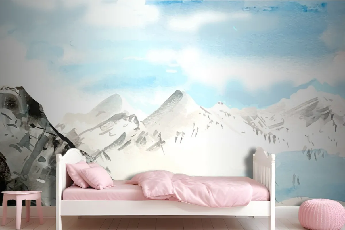 Watercolor Daytime Mountains Background Wallpaper Mural