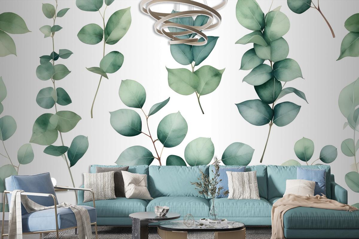 Watercolor Eucalyptus Leaf Wallpaper Mural