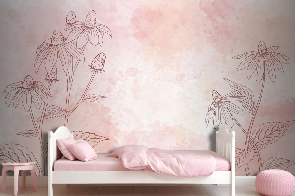 Watercolor Floral Background In Monochrome Wallpaper Mural