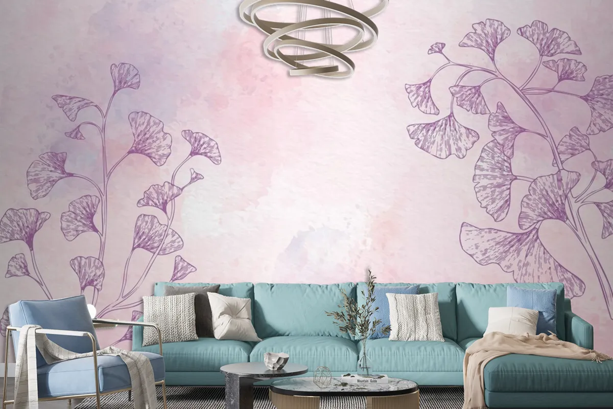 Watercolor Floral Background In Monochrome Wallpaper Mural