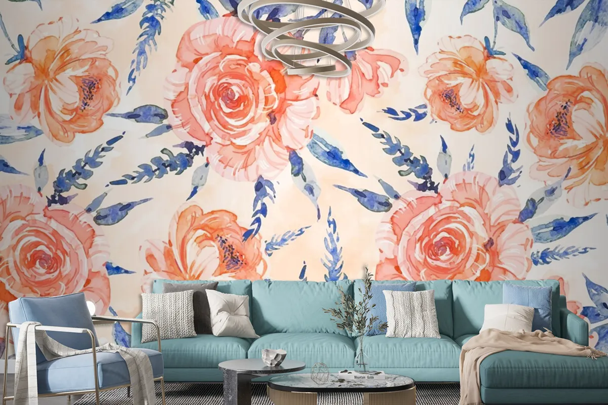 Watercolor Floral Background With Soft Colors Wallpaper Mural