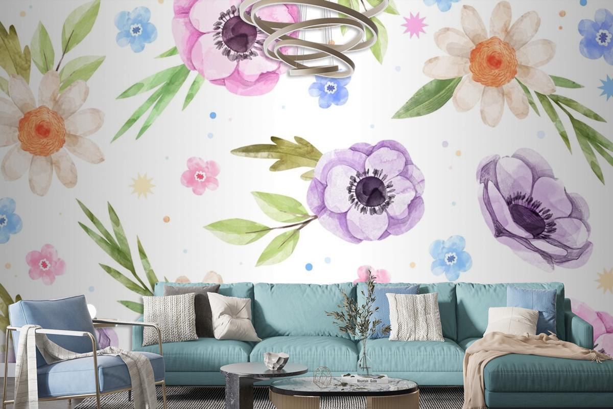 Watercolor Floral Background Wallpaper Mural