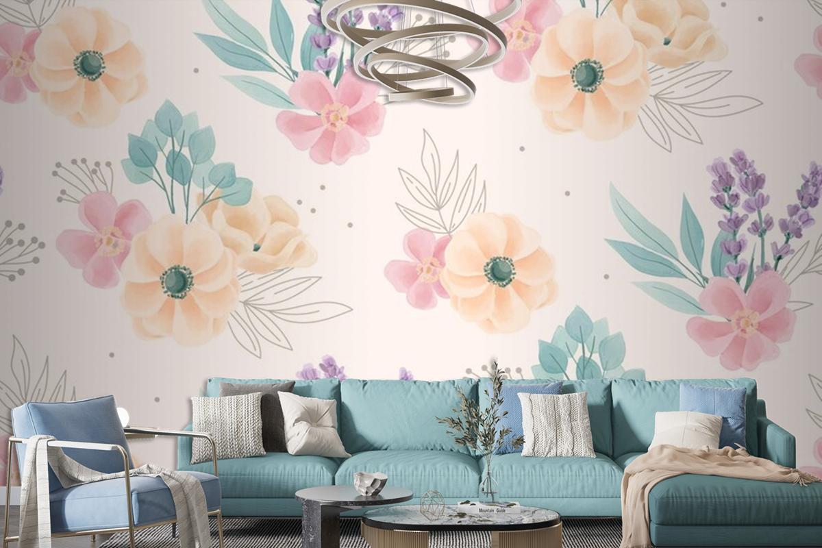 Watercolor Floral Ornaments Pattern Wallpaper Mural