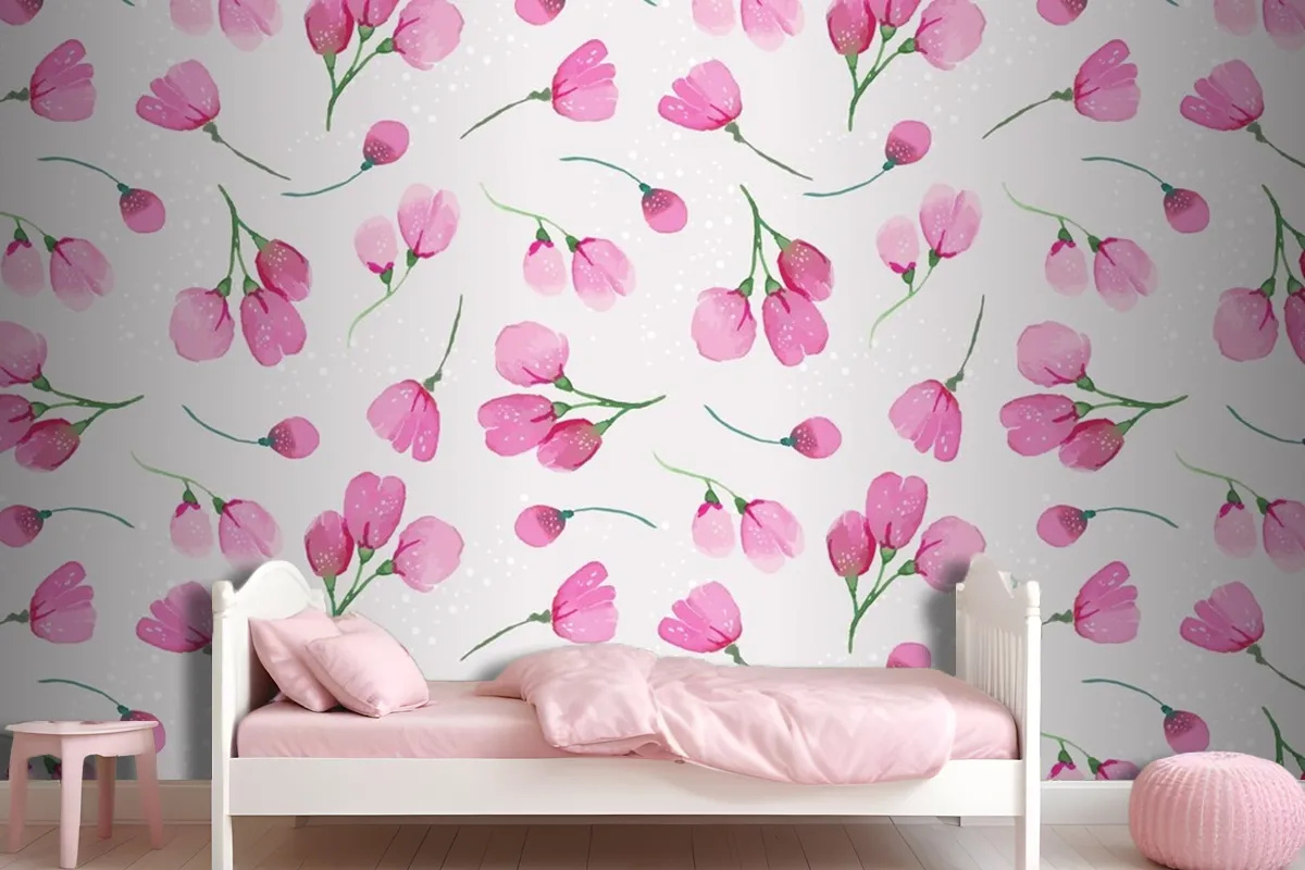 Watercolor Floral Pattern Design Wallpaper Mural