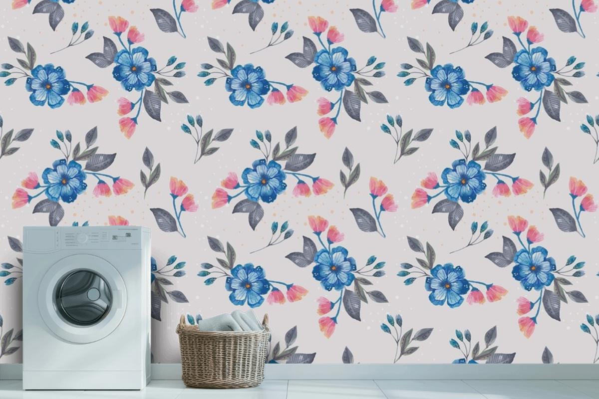 Watercolor Floral Pattern Design Laundry Room Wallpaper Mural