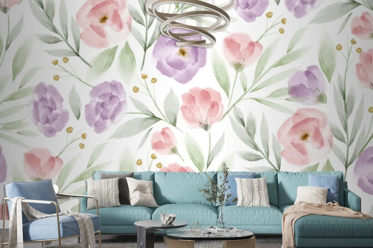 Watercolor Floral Pattern Wallpaper Mural