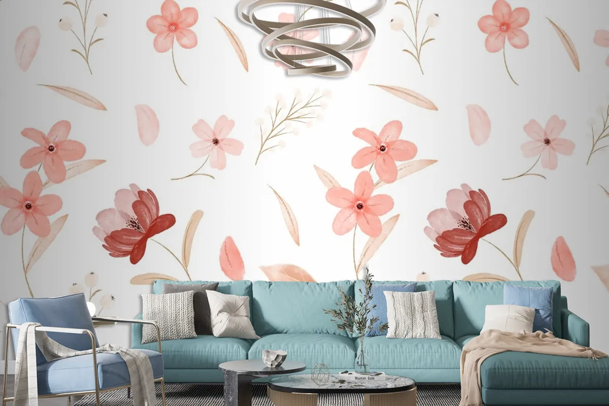 Watercolor Floral Pattern Wallpaper Mural