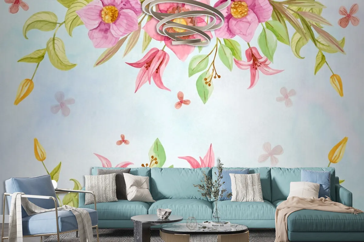 Watercolor Flowers Background In Pastel Colors Wallpaper Mural