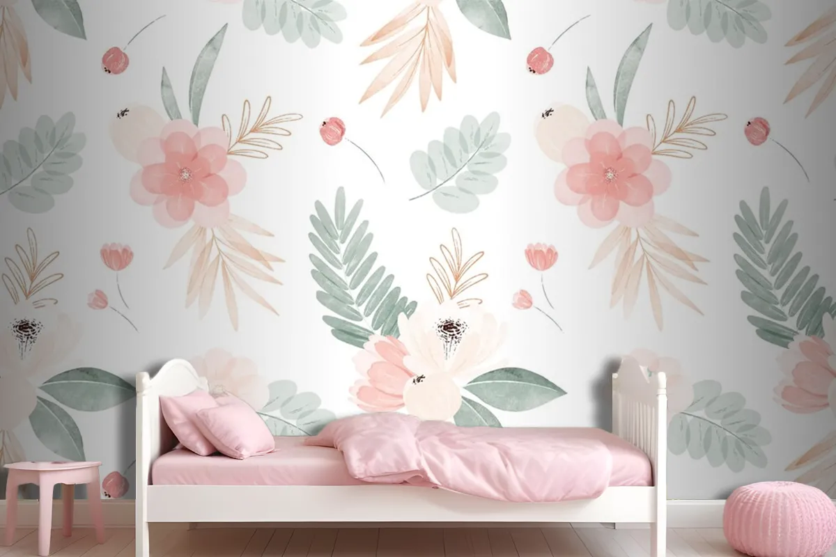 Watercolor Flowers Illustration Background Girl Wallpaper Mural