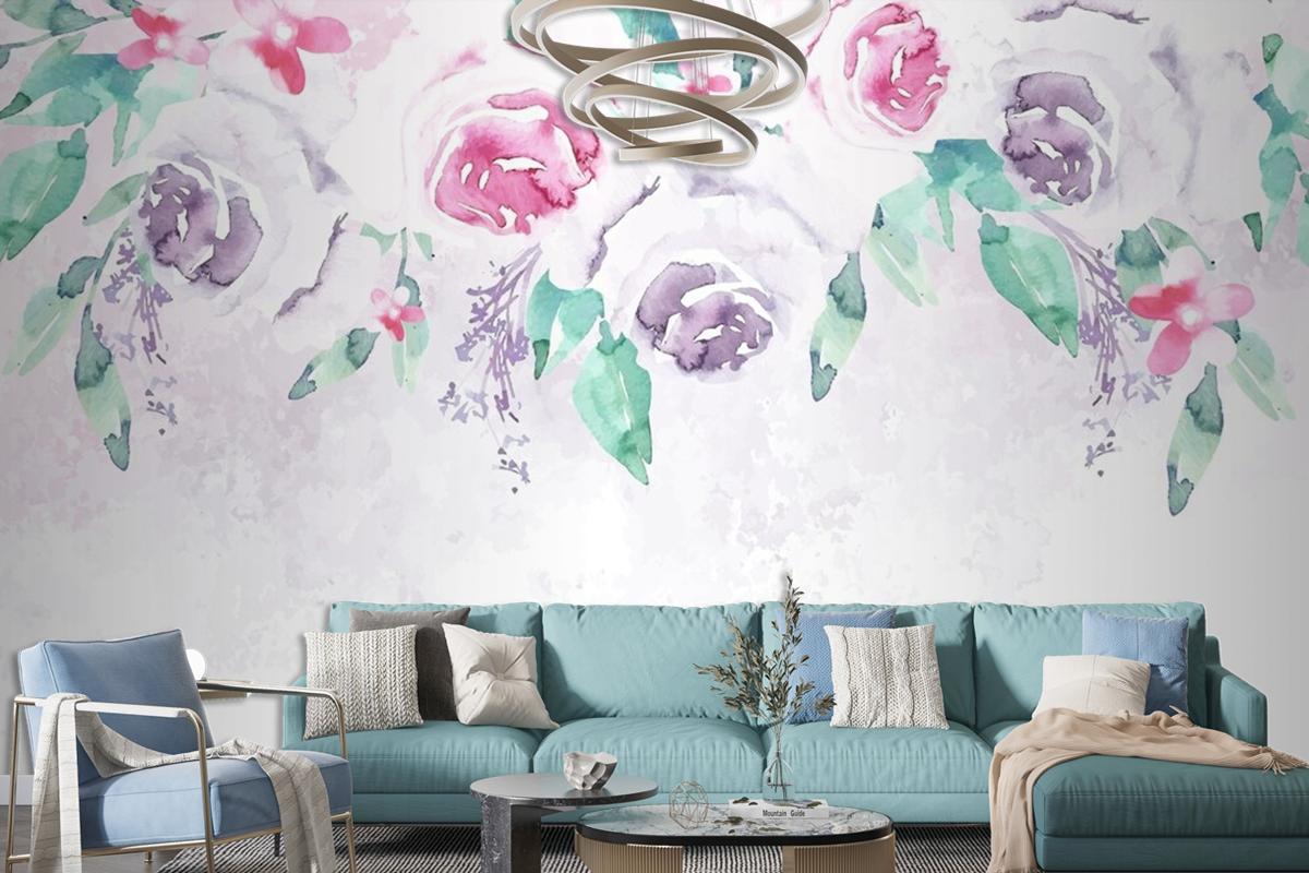 Watercolor Flowers Wallpaper In Pastel Colors Wallpaper Mural