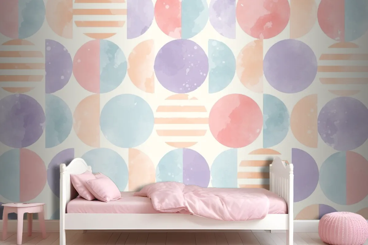 Watercolor Geometric Background Girl Wallpaper Mural