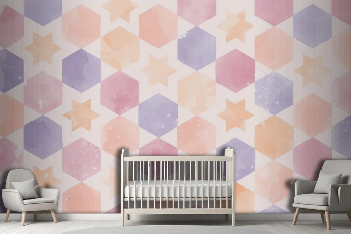 Watercolor Geometric Background Kids Girl Wallpaper Mural