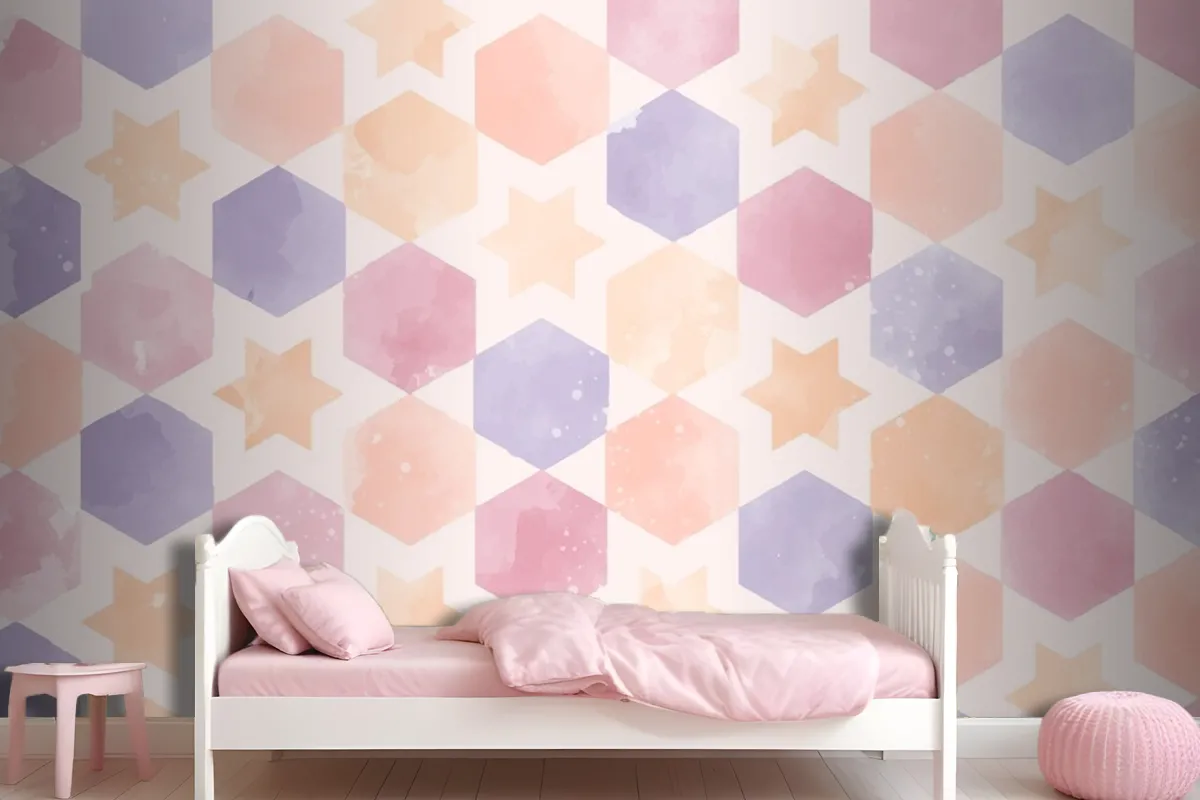 Watercolor Geometric Background Kids Girl Wallpaper Mural