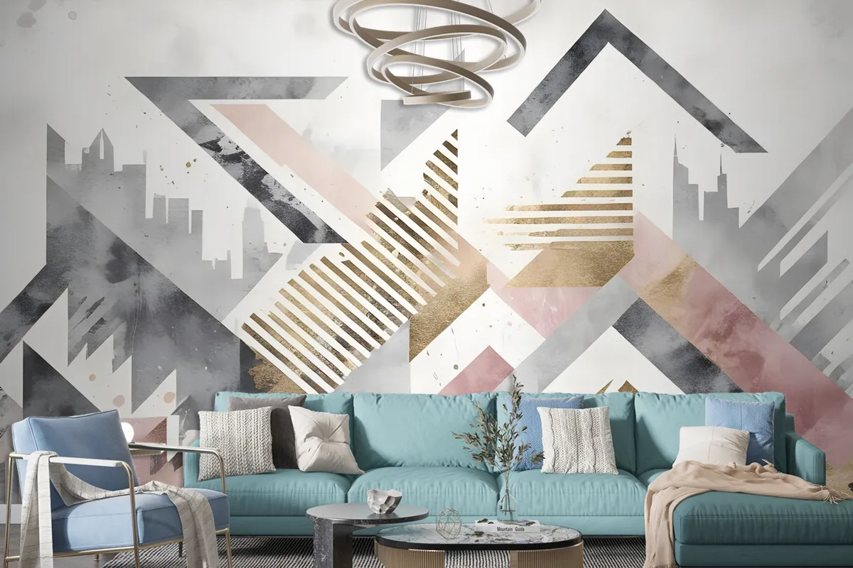 Watercolor Geometric City Wallpaper Mural