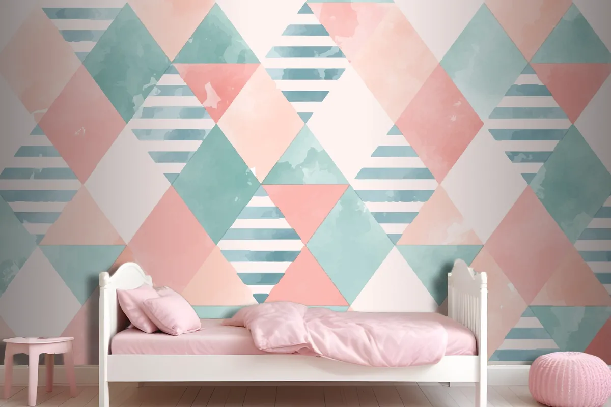 Watercolor Geometric Girl Wallpaper Mural