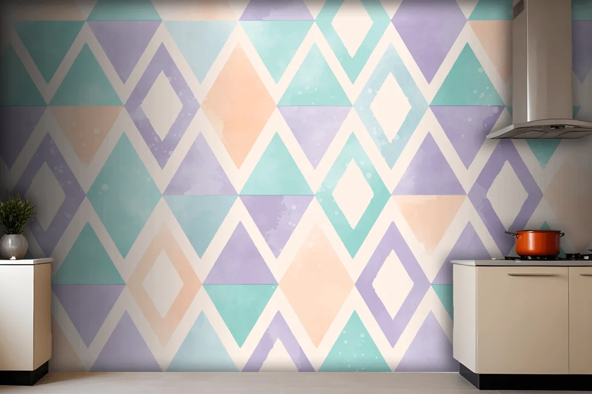 Watercolor Geometric Kitchen Wallpaper Mural