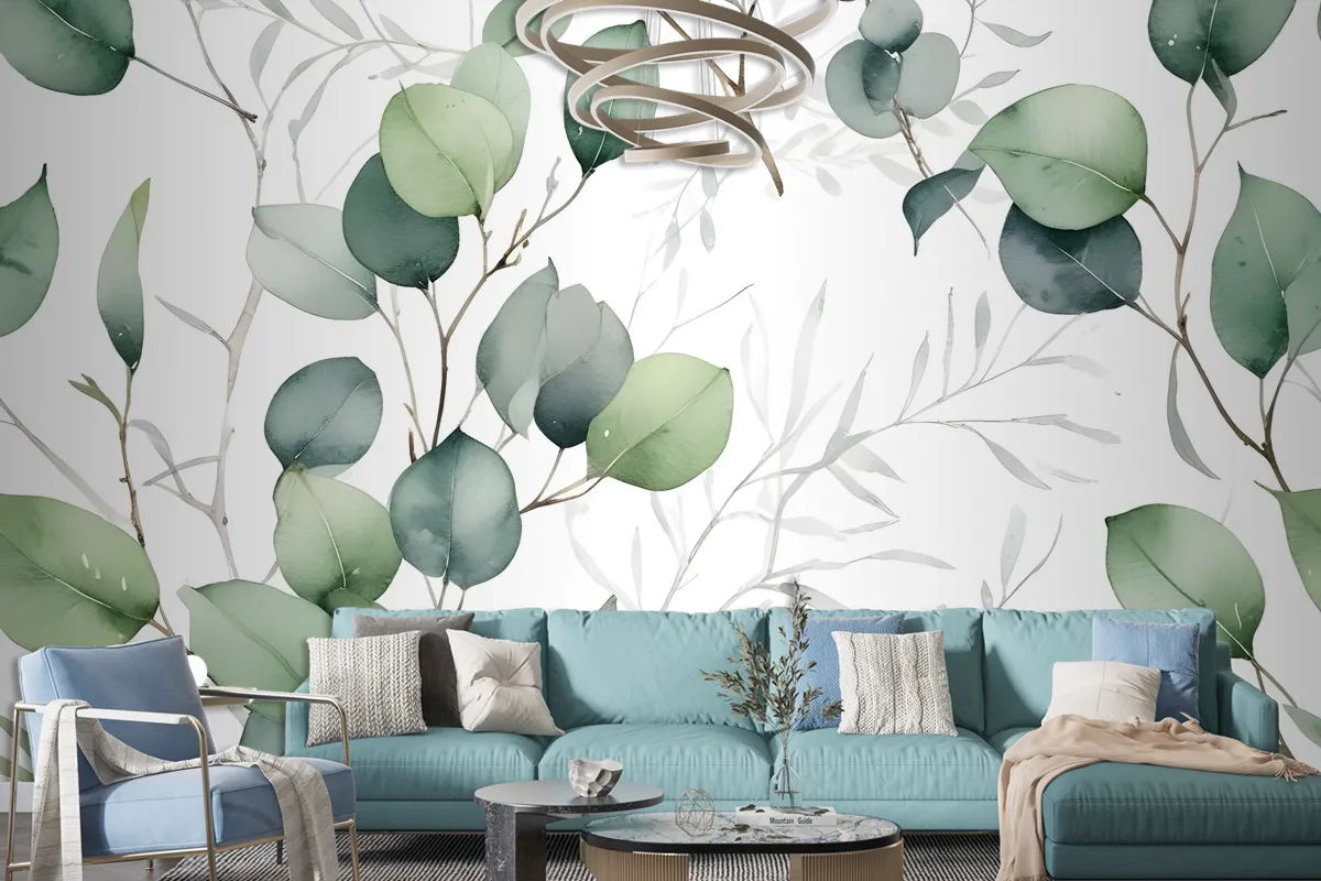 Watercolor Green Eucalyptus Leaf Wallpaper