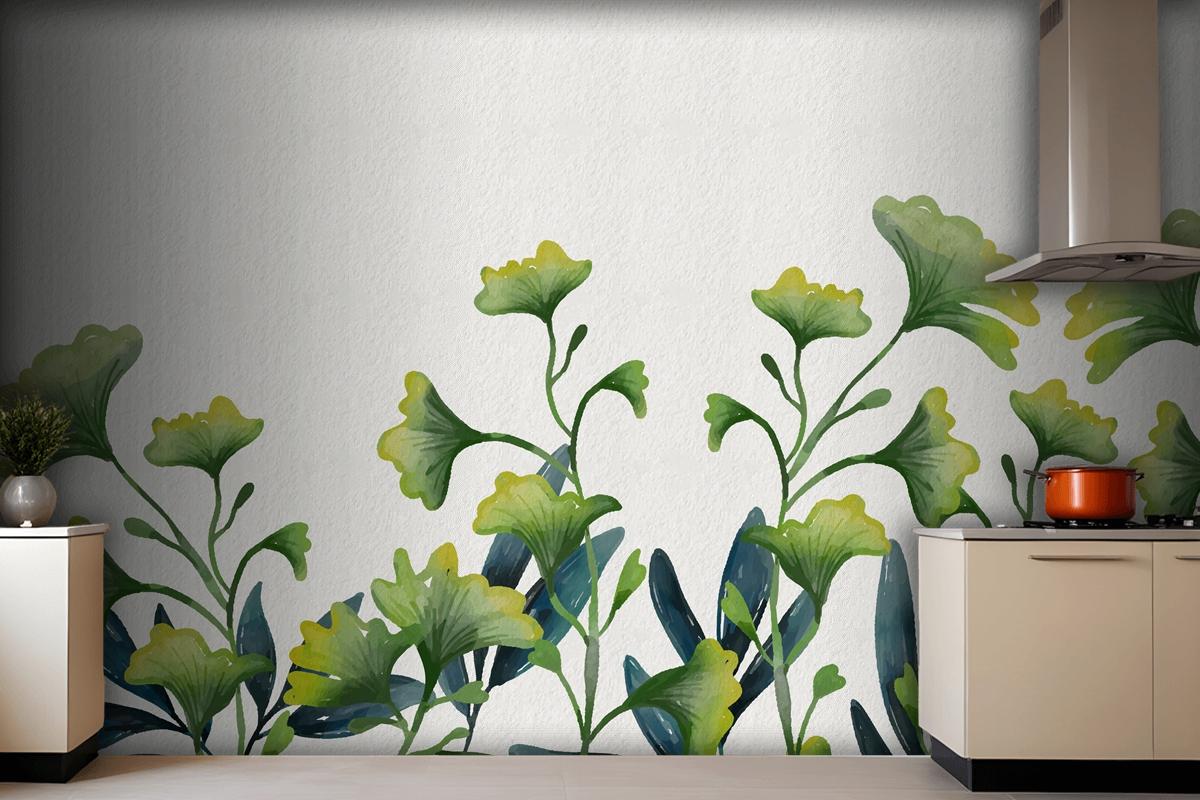 Watercolor Green Leaves Wallpaper Mural