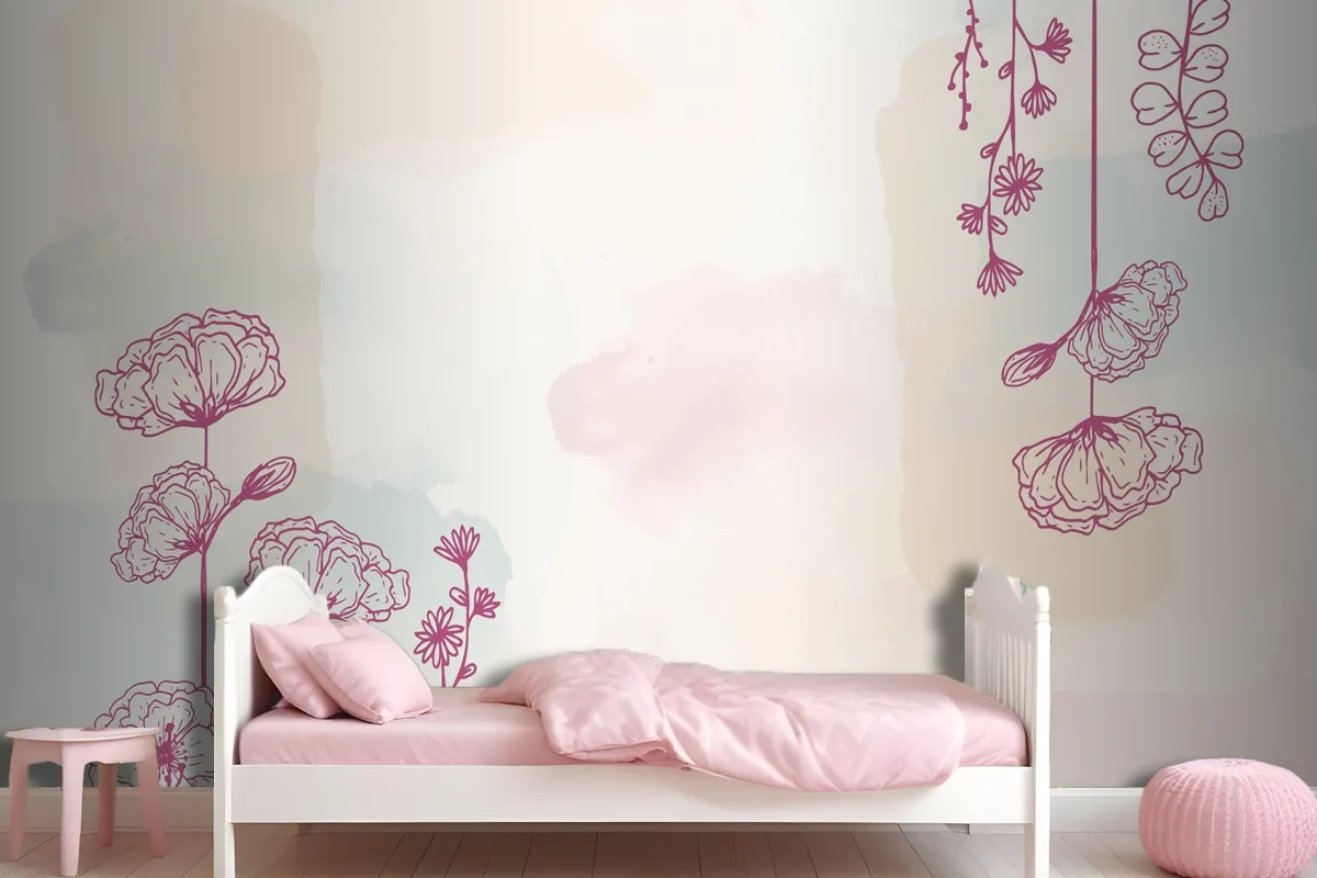 Watercolor Hand Drawn Background Girl Wallpaper Mural