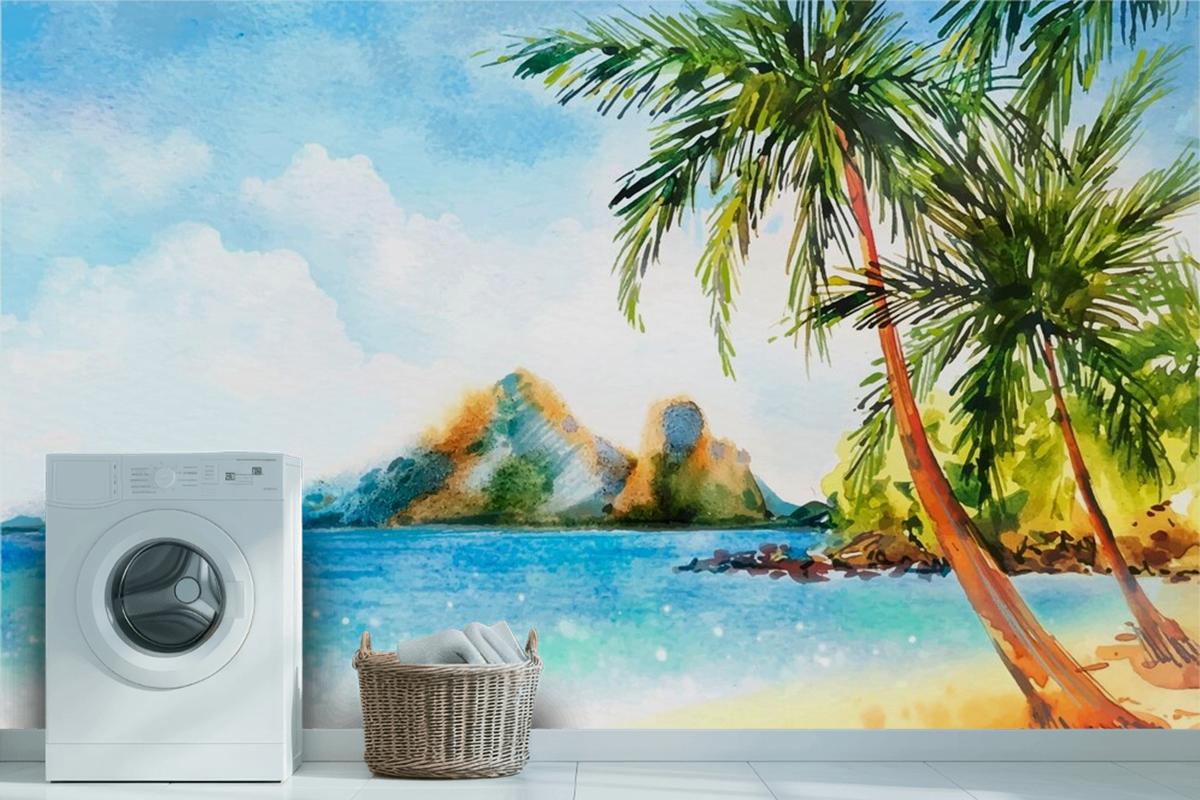 Watercolor Hello Summer Concept Wallpaper Mural