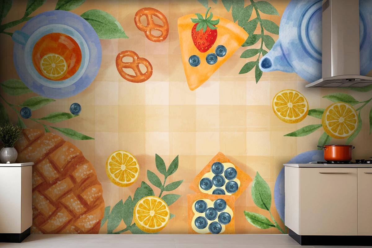 Watercolor International Tea Day Background Kitchen Wallpaper Mural