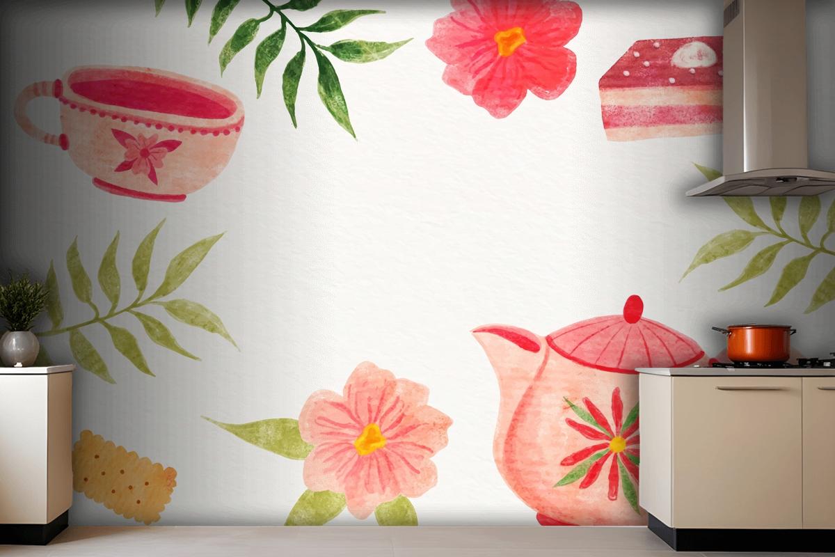 Watercolor International Tea Day Kitchen Wallpaper Mural