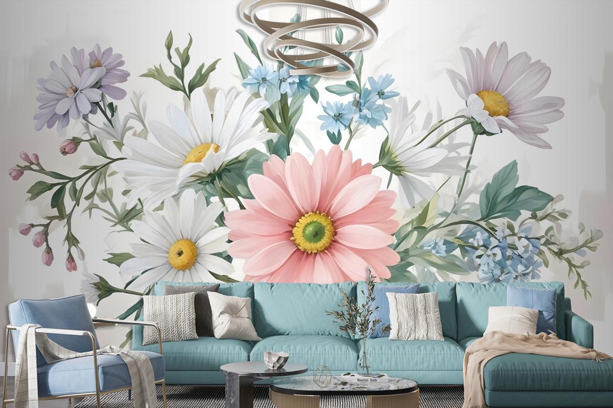 Watercolor Large Floral Bouquet Wallpaper Mural