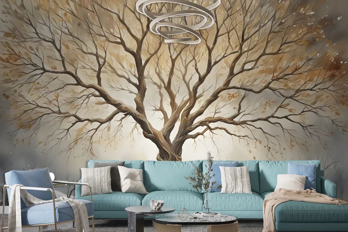 Watercolor Leafless Autumn Trees Wallpaper Mural