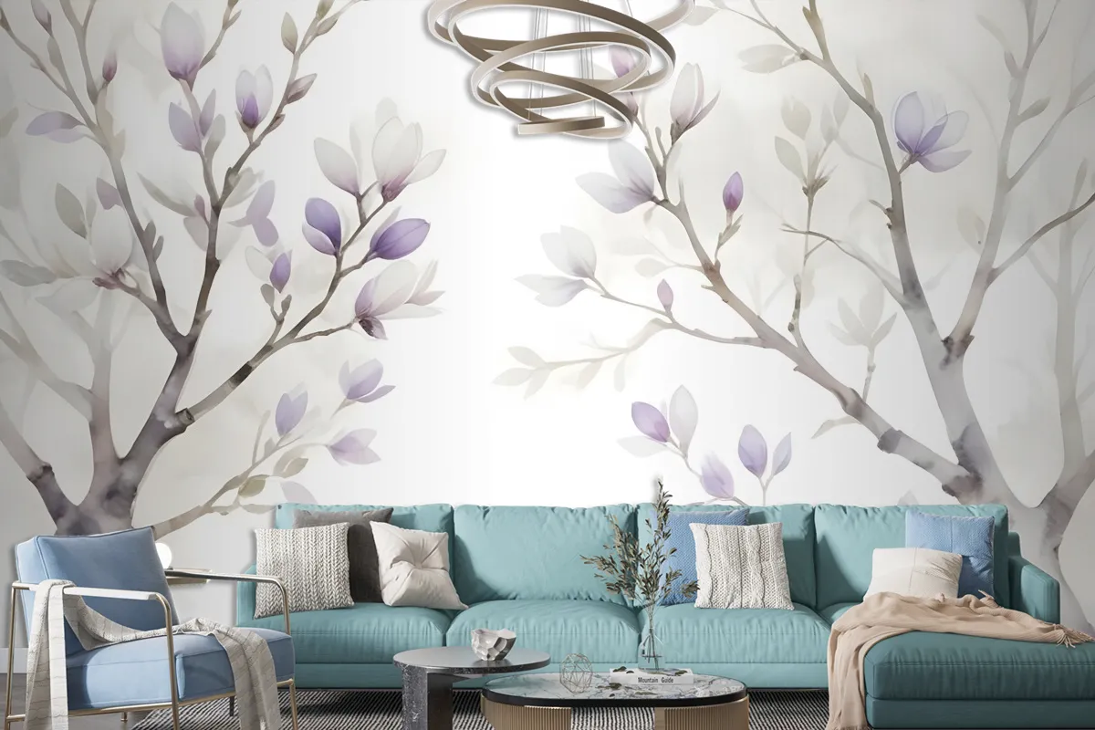 Watercolor Magnolia Floral Wallpaper Mural