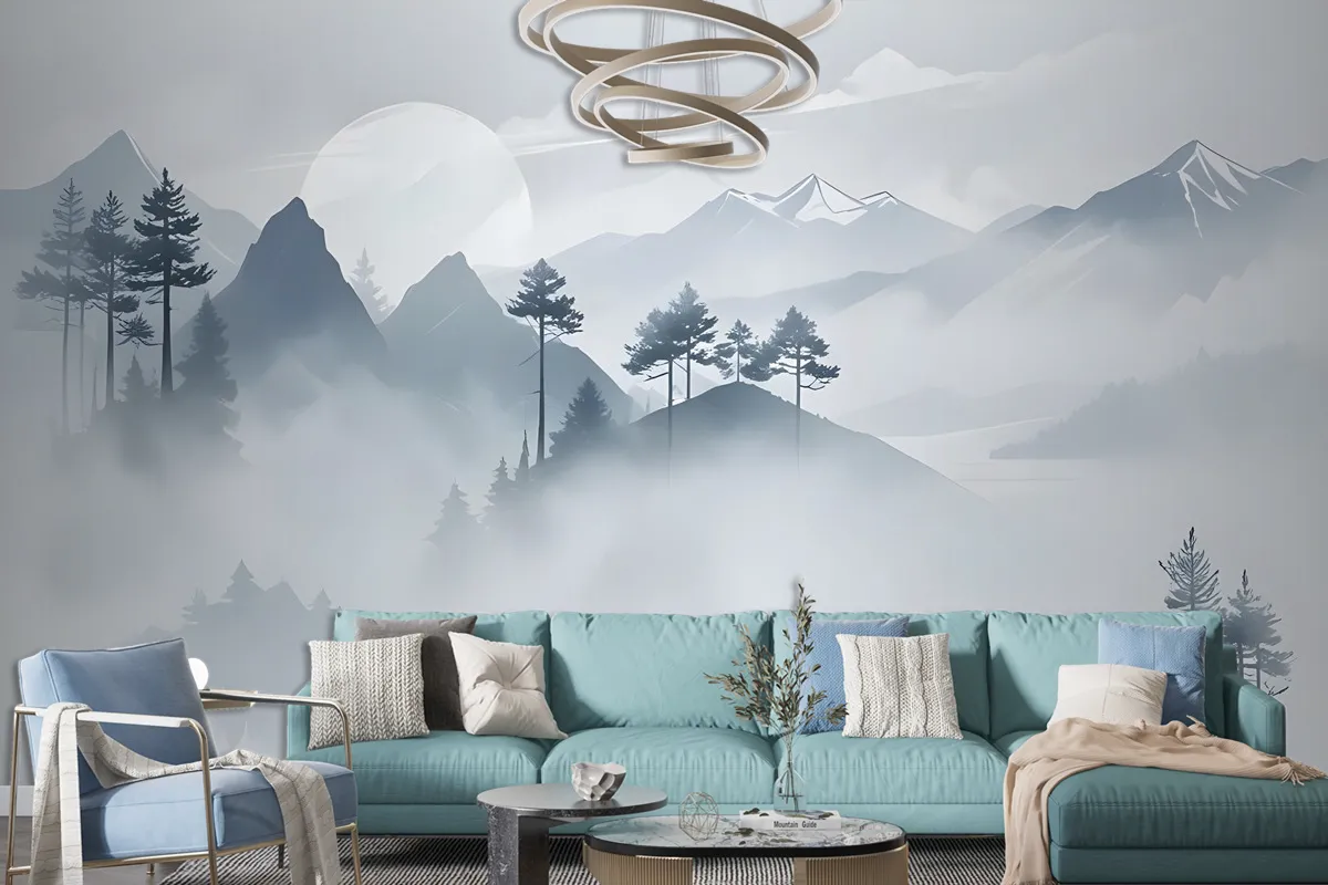 Watercolor Mountain Landscape Wallpaper Mural