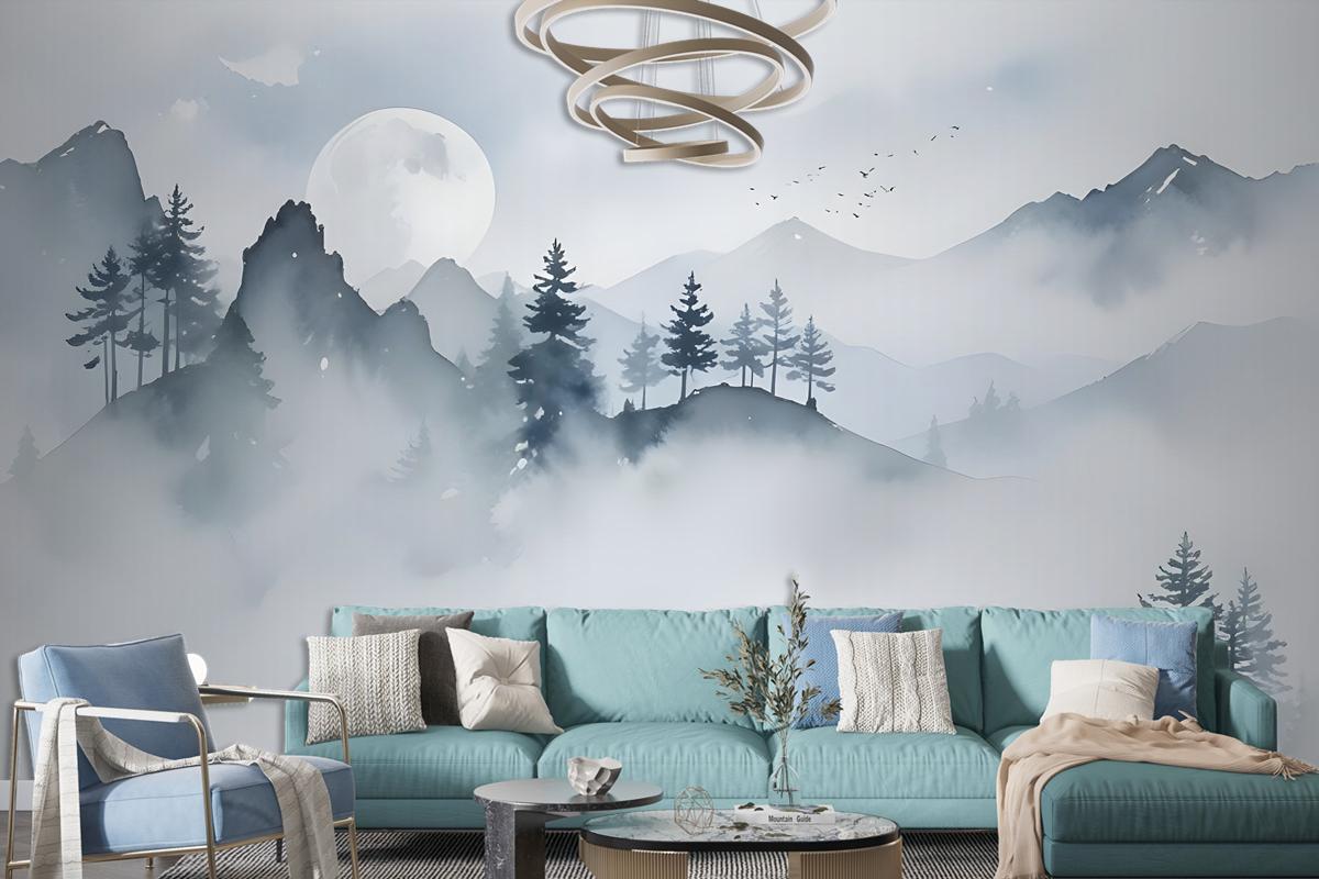 Watercolor Mountain Landscape Wallpaper Mural