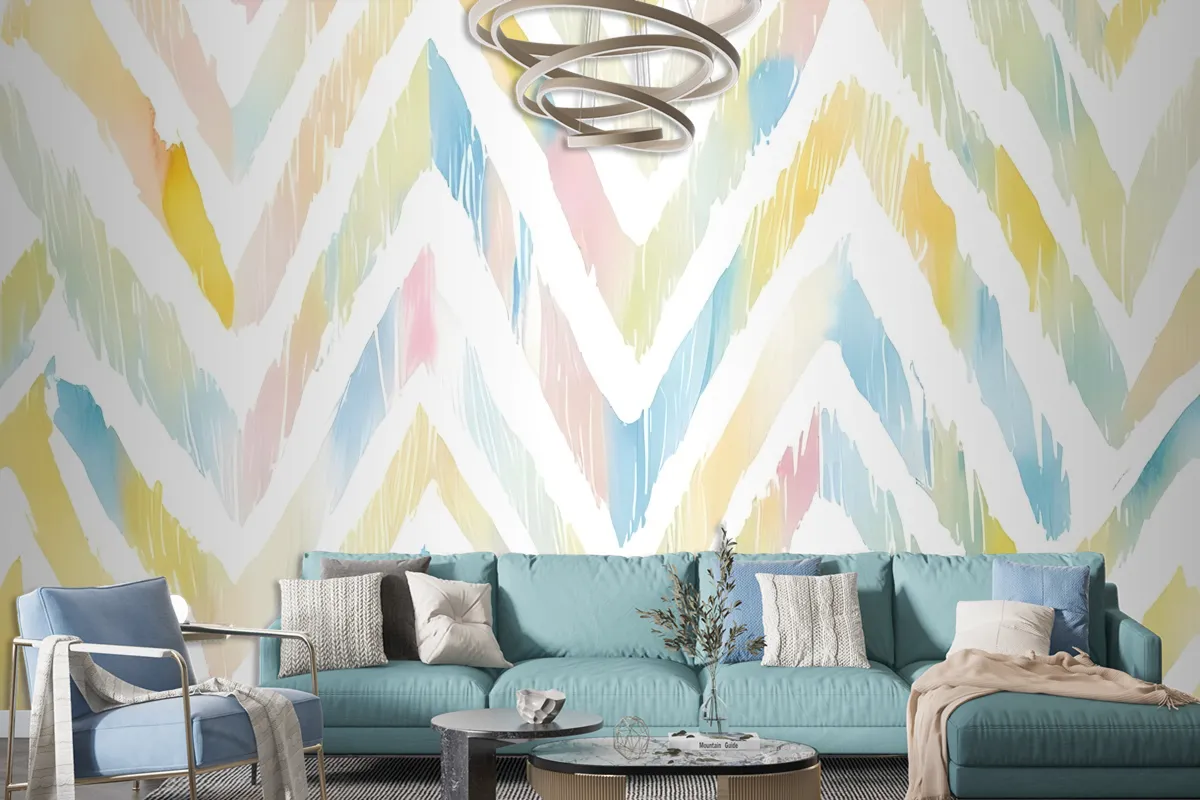 Watercolor Multicolor Chevron Ikat Design Art Wallpaper Mural