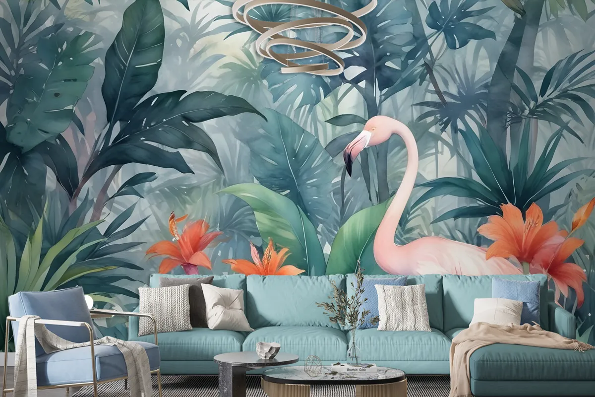 Watercolor Painting Forest And Storks Wallpaper Mural