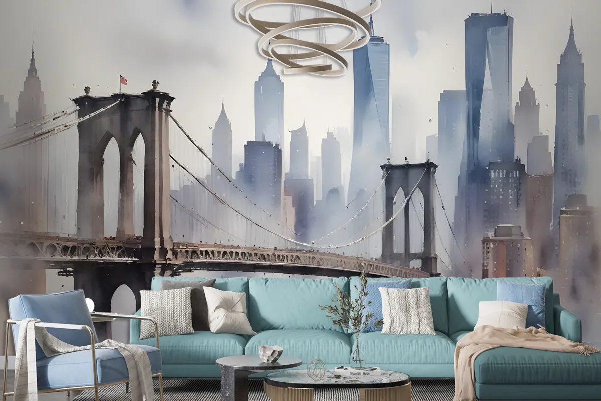 Watercolor Painting New York City Landscape Wallpaper Mural