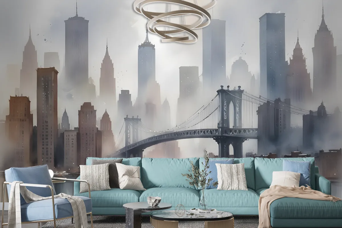 Watercolor Painting New York City Landscape Wallpaper Mural