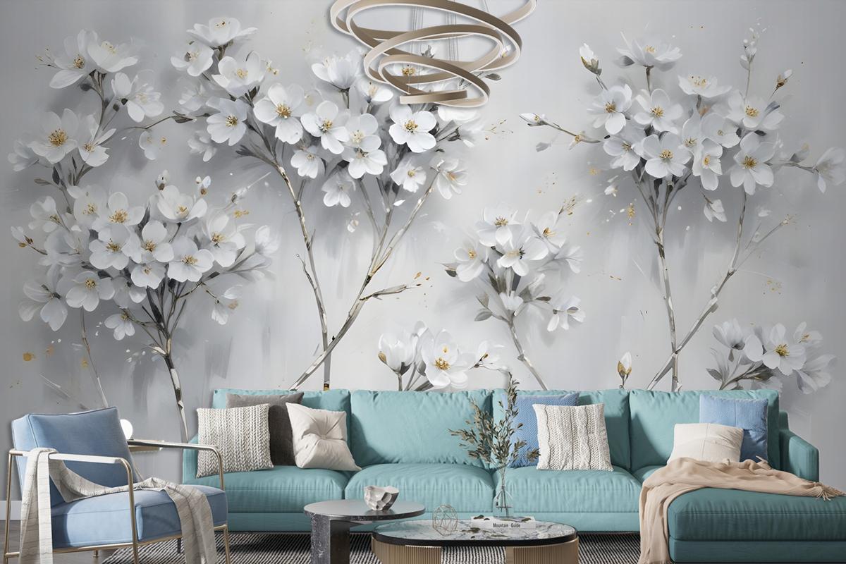 Watercolor Painting White Flowers Wallpaper Mural