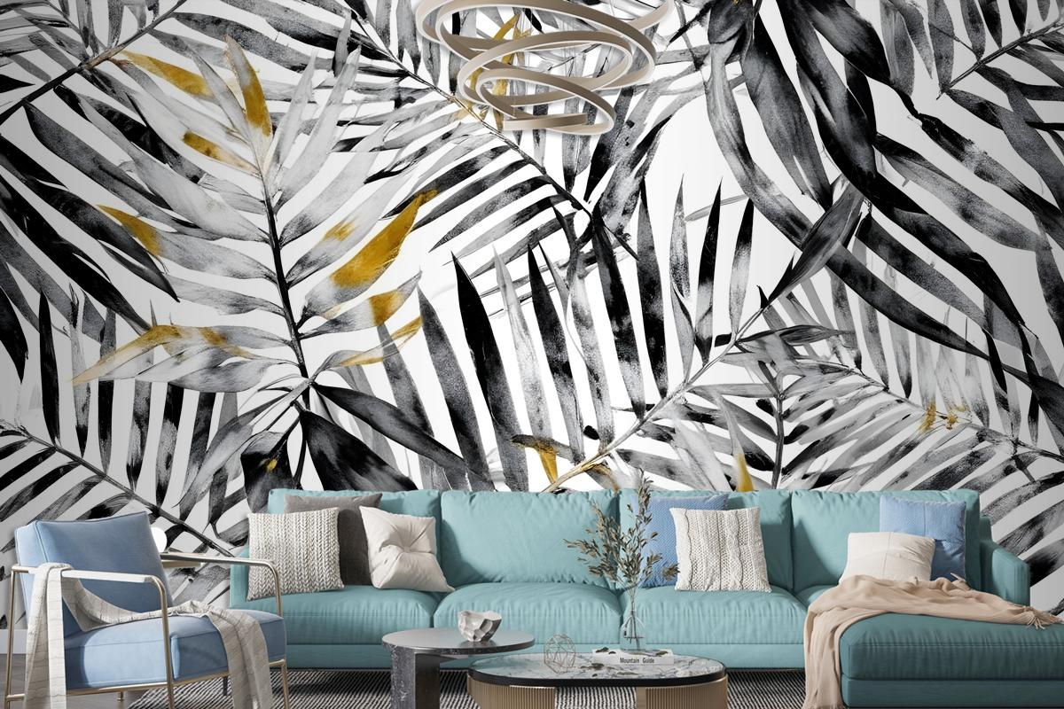 Watercolor Palm Leaf Pattern Wallpaper