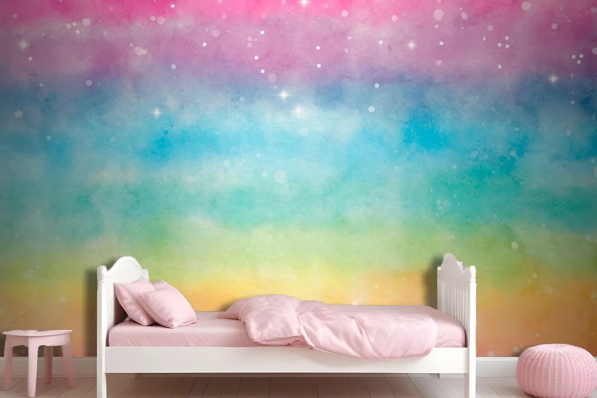 Watercolor Rainbow Background Girl Wallpaper Mural