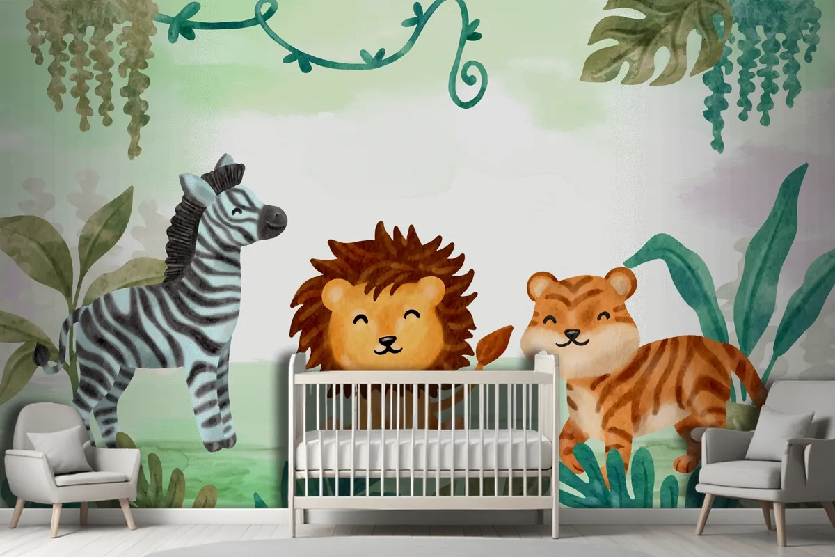 Watercolor Safari Background Boys Wallpaper Mural